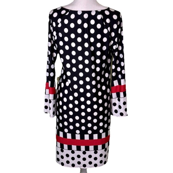 Women’s Mod Retro Polka Dot Graphic Print Shift Dress Colorblock Artsy Bold Sz M - Picture 3 of 8